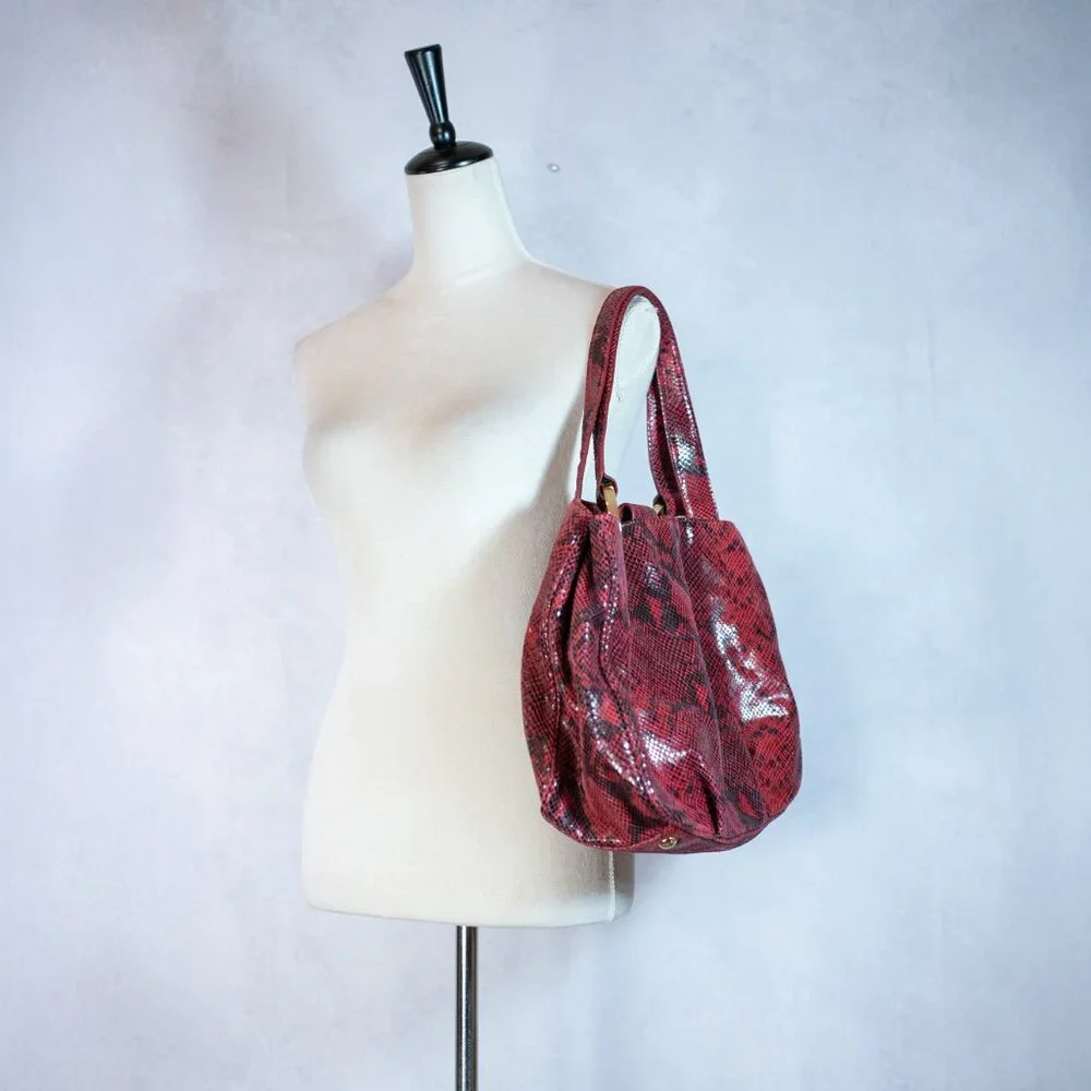 Michael Kors Fulton East-West Tote Red Python Embossed Leather Bag Large